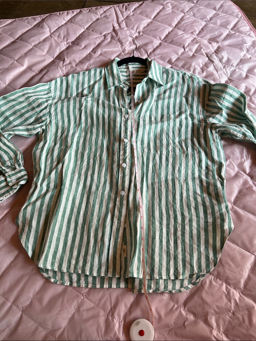Faherty Green and White Striped Button-Down 100% linen Shirt - Picture 7 of 7